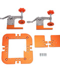 Precision Router Corner Radius Template Set R20 R25 R30 R35 With Secure Board Locking Clamp For Woodworking Slot Positioning Heavy Duty Steel Frame showing orange aluminum jig components and clamps.