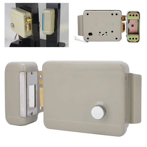 Electric Door Strike Lock Kit Offering Straight Up Dependable Two Way Talk Communication For Easy Access Control Nine To Twelve Volt Electromagnetic Security Strike Mounting Includes Master Keys Heavy Duty Painted Housing For Retail Shops.