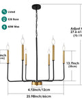 Dimensions of Modern Farmhouse Black And Gold 6 Light Candle Chandelier With Adjustable Height Chain And Rods Ceiling Light Fixture