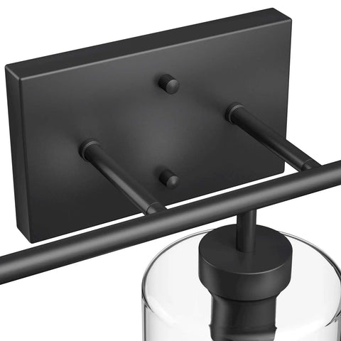 Back mounting plate of Three Light Black Vanity Light Fixture Over Mirror With Clear Glass Shades Industrial Wall Light.