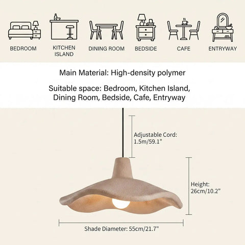 Textured Pendant Light, Cream Aesthetic Hanging Lamp for Kitchen Island, 55cm diameter, high-density polymer, adjustable cord.