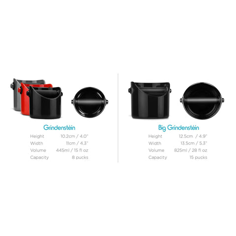 Grindenstein Espresso Knock Box Sturdy Compact Space Saving Kitchen Sidekick Red Durable Rubber Sleeve Protects Handle Top Rack