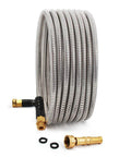 Cesun 25ft 304 stainless steel garden hose, coiled with brass nozzle and fittings