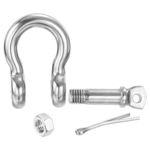 Hella Durable Heavy Duty 3/8 Inch Screw Pin Shackle With 1/2 In Bolt, 2204 Lbs Load 304 Stainless Steel D Ring components including pin, nut, and clip.