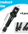 Impact Driver Socket Adapters Set Five Pieces In Durable Black Finish with 1/4 in to 3/8 in dimensions for Quick Change