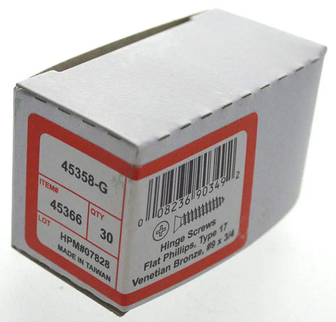 Heavy Duty Kickass Number Nine By Quarter Inch Antique Bronze Flat Head Phillips Wood Screws Thirty Pack box packaging side view.
