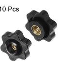 10 Pack M6 Star Knobs With 25mm Heads Through Hole Brass Insert Screw In Clamping Hand Knobs Black Plastic Durable Machine Accessory