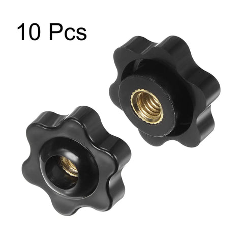 10 Pack M6 Star Knobs With 25mm Heads Through Hole Brass Insert Screw In Clamping Hand Knobs Black Plastic Durable Machine Accessory