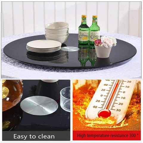 60 To 120 Cm Rotating Tempered Glass Lazy Susan Turntable Black Serving Plate with dishes and drinks on dining table