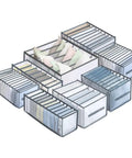 Effortless Wardrobe Closet Organizer System For Clothes And Accessories, Space Saving Drawer Dividers with visible clothes in grids