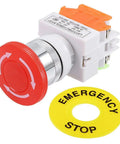 Red Built Tough Emergency Stop Mushroom Push Button Switch 660V 10A DPST Latching Control Button with plastic shell