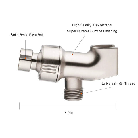 Shower Head Holder For Handheld Showers With Adjustable Arm Mount And Brass Swivel Ball In Brushed Nickel Finish, 4 in