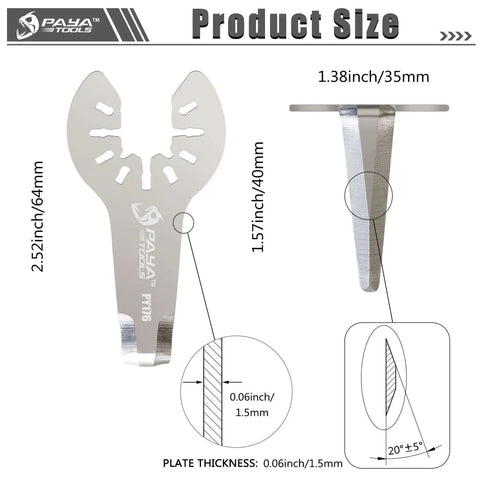 Dimensions of Pneumatic Windshield Removal Knife For Auto Glass Sealant Cutter Blade with L Shaped Access and Plate Thickness