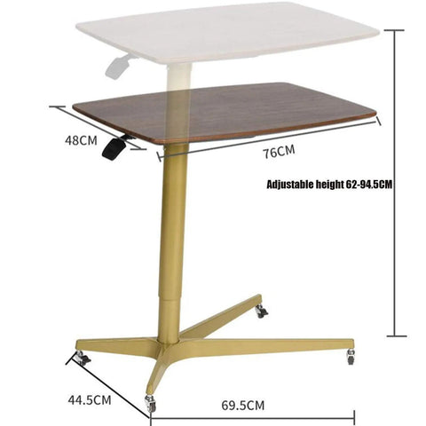 Rock Solid Mobile Laptop Desk With Fully Adjustable Rolling Casters Top Tier Portable Workstation dimensions diagram showing height adjustment.