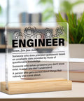 Engineer Gifts For Women And Men Nerdy But Nice Clear Acrylic Desk Sign Decor with wood stand on desk near plants