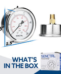Glycerin Filled Low Pressure Gauge 0 To 100 Psi, 2.5 Inch Dial, Back Mount One Quarter Inch NPT, Stainless Steel Case, package shown