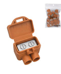 Heavy Duty Two Port Wire Connectors Aluminum And Copper Screw Terminal Pre Filled With Oxide Inhibitor Rock Solid Connections For Outlet Updates And Junction Box Jobs Built Tough For Any Crew In A Fifteen Pack. Orange wire connector with two ports.