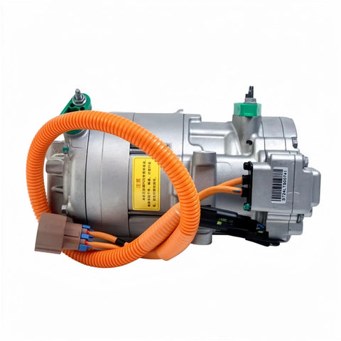 High Voltage Electric AC Air Conditioning Compressor For Tesla Model S And Model X connected with wiring harness for efficient cooling.