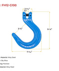 4 Pack One Half Inch Grade 100 Clevis Foundry Hooks Set for Towing and Rigging, Alloy Steel With Sky Blue Painted Finish