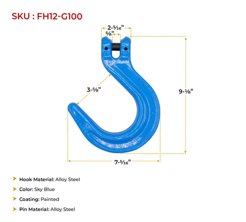 4 Pack One Half Inch Grade 100 Clevis Foundry Hooks Set for Towing and Rigging, Alloy Steel With Sky Blue Painted Finish