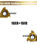 16ER A60 and 16IR A60 carbide inserts for Three Quarter Inch Threading Holders Set With External SER2020K16 And Internal SEL2020K16 CNC Thread Turning Holders, 16ER A60 And 16IR A60 Carbide Inserts, And T8 Wrenches, Shop Ready CVD Coated High Precision Machining Kit
