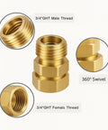 2 Pack Garden Hose Swivel Connector Three Quarter Inch GHT, 360 Degree Brass Hose Fittings to Stop Twists and Kinks, Rustproof and Durable Leak Free Watering Accessory for Lawn and Garden. 3/4 GHT brass swivel connector with male and female threads
