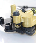 Close-up of gold Hydraulic Front Brake Caliper Assembly for 50cc 70cc 90cc 110cc 125cc Pit Bikes Off Road Dirt Bikes with mounting bracket