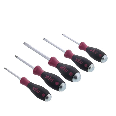 Extra Heavy Duty Slotted And Phillips Screwdriver Set 5 Piece Non Slip Grip Full Size With Precision Machined CRM72 Tool Steel Tips