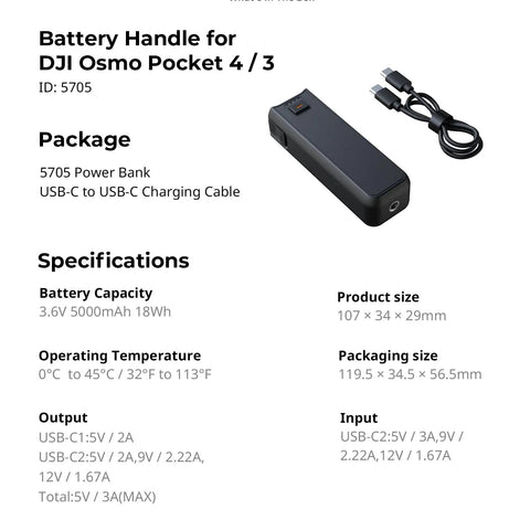 5000mAh Battery Grip For Pocket 4 By 3 Camera With 20W Fast Charge Wireless Microphone Pass Through Direct Connection detail view