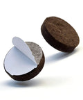 40 Pack Ultra Thick Brown Felt Pads For Small Furniture Legs And Chair Bases Grips Like Crazy Self Adhesive Floor Protectors showing adhesive backing.