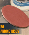 60 Grit 12 Inch PSA Sanding Discs 10 Pack Pro Grade Self Adhesive Sandpaper For Drywall Woodworking Paint Epoxy On Random Orbital DA Sanders Aluminum Oxide Discs shown in a stack.