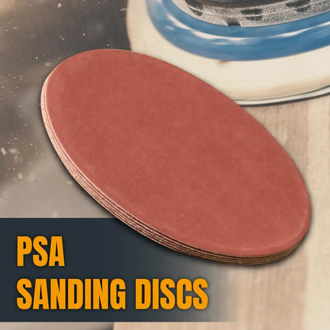 60 Grit 12 Inch PSA Sanding Discs 10 Pack Pro Grade Self Adhesive Sandpaper For Drywall Woodworking Paint Epoxy On Random Orbital DA Sanders Aluminum Oxide Discs shown in a stack.