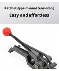 Heavy Duty Manual Strapping Machine Kit With Ratchet Tensioner And Sealer For Steel Pet Pp Bands showing ratchet lever for easy manual tensioning.