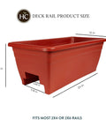 Side view of Deck Rail Planter Box 24 Inch With Drainage Plug Lightweight UV Resistant Plastic Outdoor Planter Clay