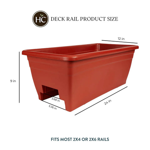 Side view of Deck Rail Planter Box 24 Inch With Drainage Plug Lightweight UV Resistant Plastic Outdoor Planter Clay