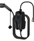 Level 2 Electric Vehicle Charger 32 Amp Adjustable With 25 Foot Cable Nema 14-50P Plug LCD display mounted on charging station.
