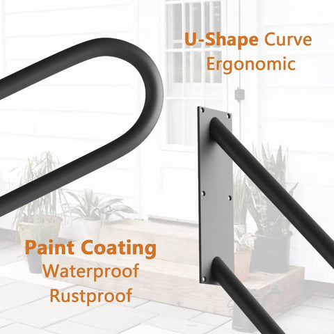 2 Pack 27.5 Inch Black Stair Handrails For 1 To 3 Steps Outdoor And Indoor Wall Mounted Grab Bar with waterproof coating