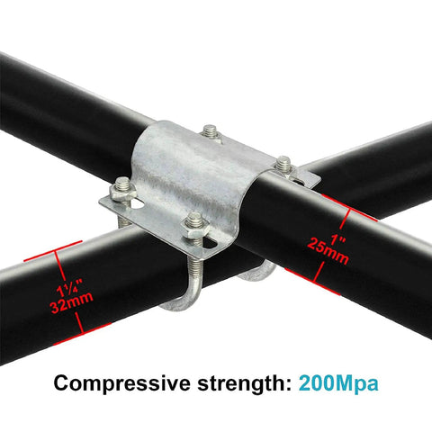 Beefy Greenhouse Cross Connector U Bolt Pipe Clamp Set Fits 1 In By 1.25 In Pipes Adjustable Purlin Bracket Galvanized For Farm Barn Greenhouse Pig Sheep Cow Shed 10 Pieces