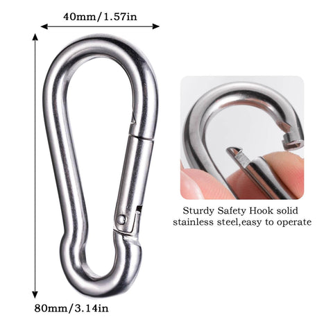 Stainless steel safety hook with dimensions for Beefy Two Pack Heavy Duty Cable Pulley Block Wheels With Clip For Wire Rope Ball Bearings