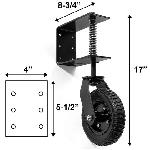 Universal 8 Inch Flat Free Tire Gate Wheel With Suspension Spring Loaded Wood Chain Link Gate Caster Weight Capacity 200 Lb Designed For Heavy Wooden Or Metal Gates Delivers Effortless Quiet Operation On Turf Mud Rubble Slate Or Concrete Surfaces