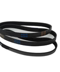 Black ribbed drive belt for air compressor replacement, heavy duty performance, durable composite material, multiple ribs visible