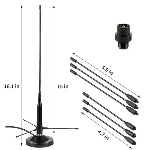 Dual Band Car Ham Radio Antenna With Magnetic Base And Ground Plane Kit Covers 136-174MHz And 400-470MHz Soft Whip