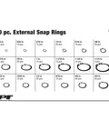 Chart of External Snap Ring Assortment Kit 300 Pieces With 18 Popular Sizes Re Sealable Storage Case for automotive and machinery