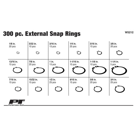 Chart of External Snap Ring Assortment Kit 300 Pieces With 18 Popular Sizes Re Sealable Storage Case for automotive and machinery