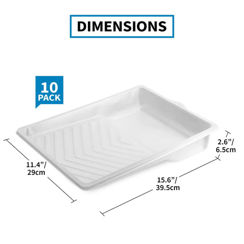Heavy Duty 9 Inch Paint Tray Liners 10 Pack For Roller Trays Deep Pocket Plastic Paint Pan Disposable Liner Set displayed with dimensions