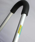 Close-up of aluminum ladder stabilizer standoff bracket with foam elbow, part of Ladder Stabilizer Standoff Brackets With Foam Elbows Sold In Pairs For Aluminum And Fiberglass Ladders Open D Or O Rung Holes On Outside Rail ANSI And OSHA Compliant.