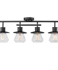 4 Light Track Lighting Kit In Dark Bronze With Clear Glass Bell Shades, Ceiling Light Fixture For Kitchen And Dining Room, LED Bulb Compatible, No Fuss Install, Modern Farmhouse Look