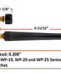 Pro Grade TIG Welding Consumables Kit With Gas Lens For 9/20/25 Series Torches, shown with assembly parts and measurements