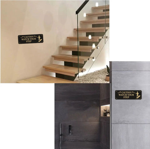 Watch Your Step Caution Sign 3 Pack 3x9 Inch Thick Acrylic Self Adhesive Warning Signs for Business Offices and Restaurants