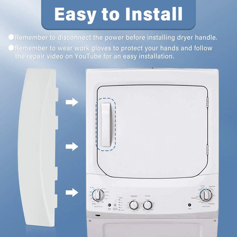 Heavy Duty Dryer Door Handle Replacement For Stackable Dryers That Fits GE And Kenmore, No Hassle Install, shows handle alignment on dryer